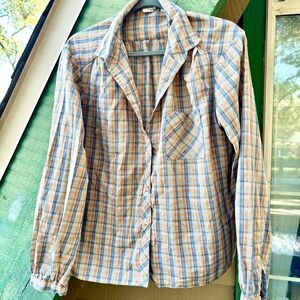 True Vintage 1970s Casual Plaid Button-Up Blouse